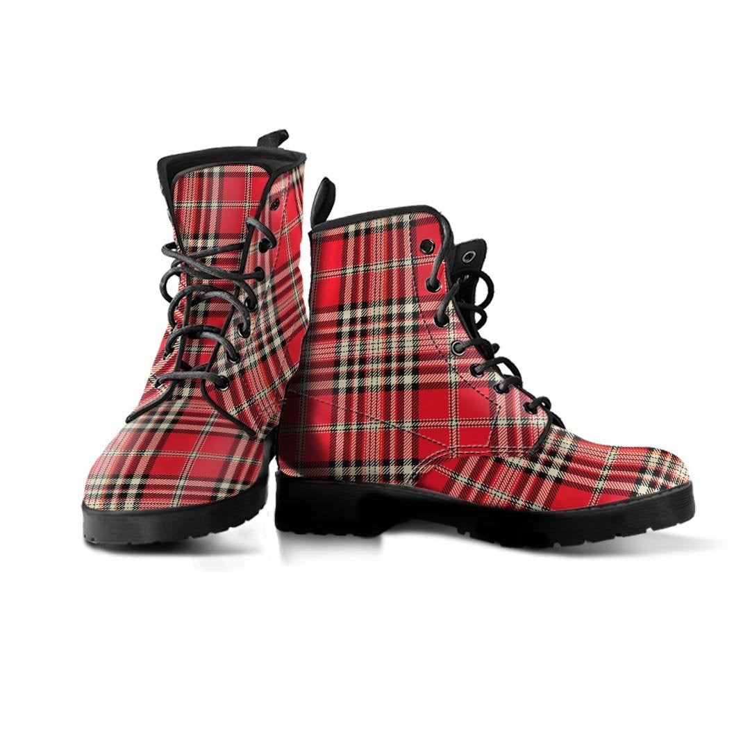 Red Plaid Tartan Scottish Men's Boots-grizzshop