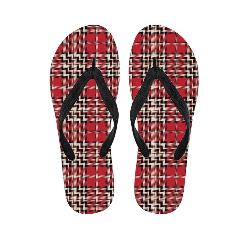 Red Plaid Tartan Scottish Men's Flip Flops-grizzshop