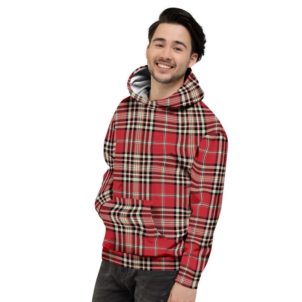 Red Plaid Tartan Scottish Men's Hoodie-grizzshop