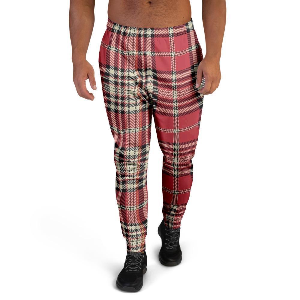Red Plaid Tartan Scottish Men's Joggers-grizzshop