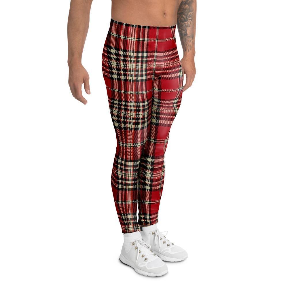 Red Plaid Tartan Scottish Men's Leggings-grizzshop