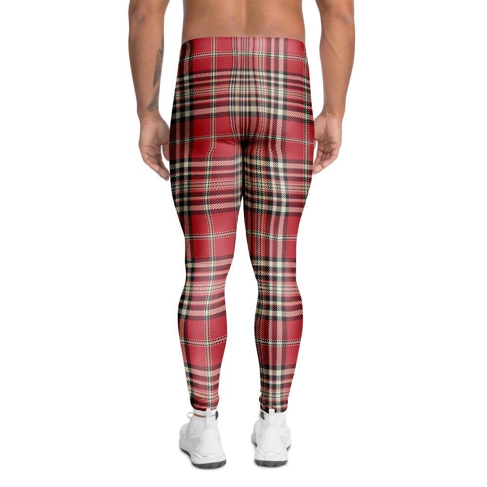 Red Plaid Tartan Scottish Men's Leggings-grizzshop