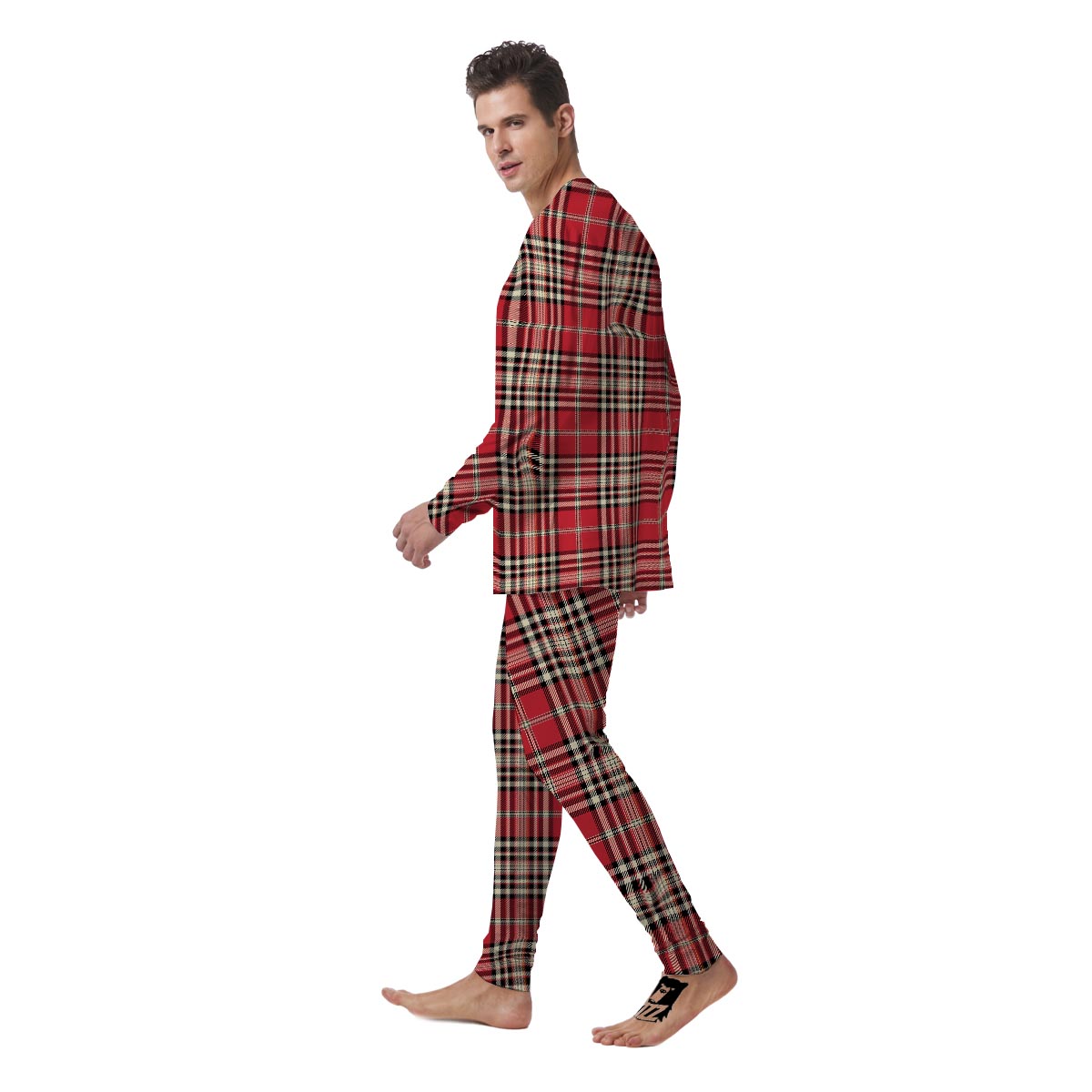 Red Plaid Tartan Scottish Men's Pajamas-grizzshop