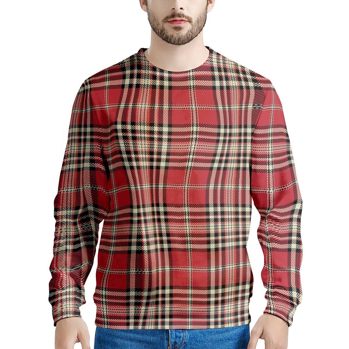 Red Plaid Tartan Scottish Men's Sweatshirt-grizzshop