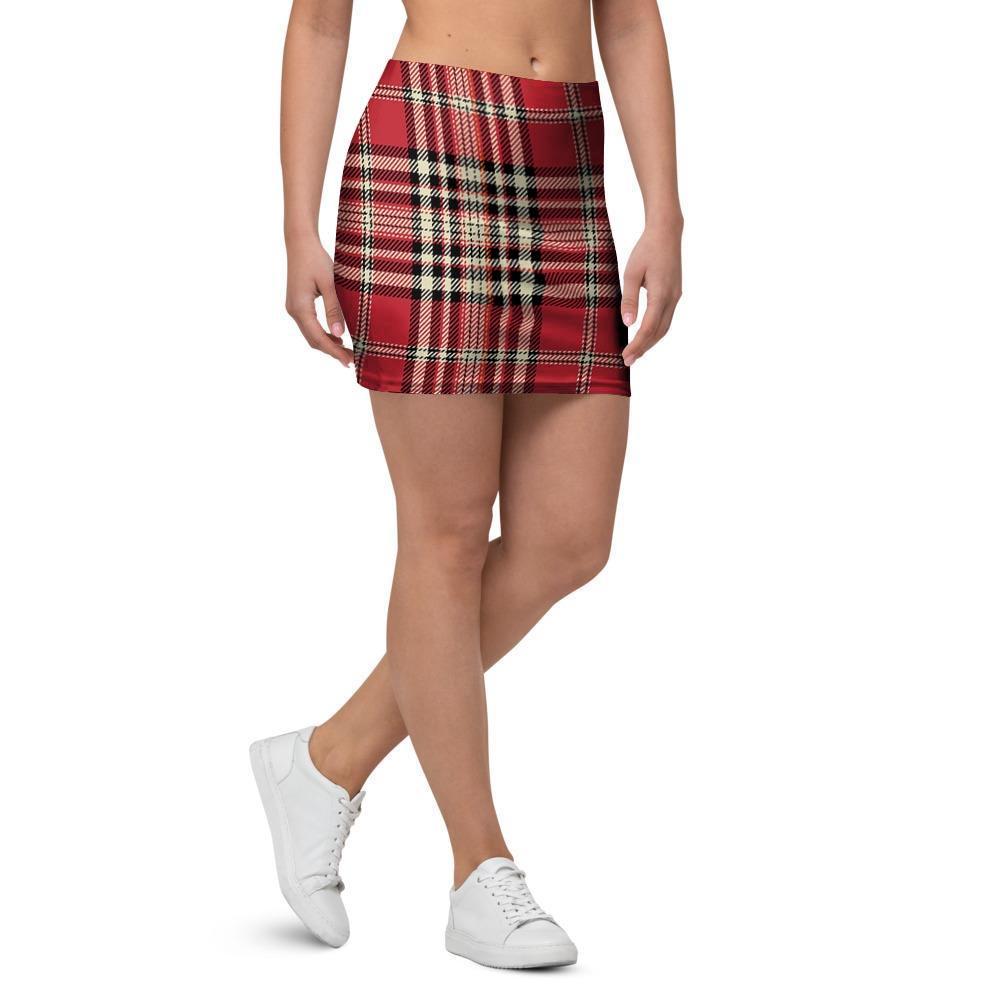 Red Plaid Tartan Scottish Mini Skirt-grizzshop