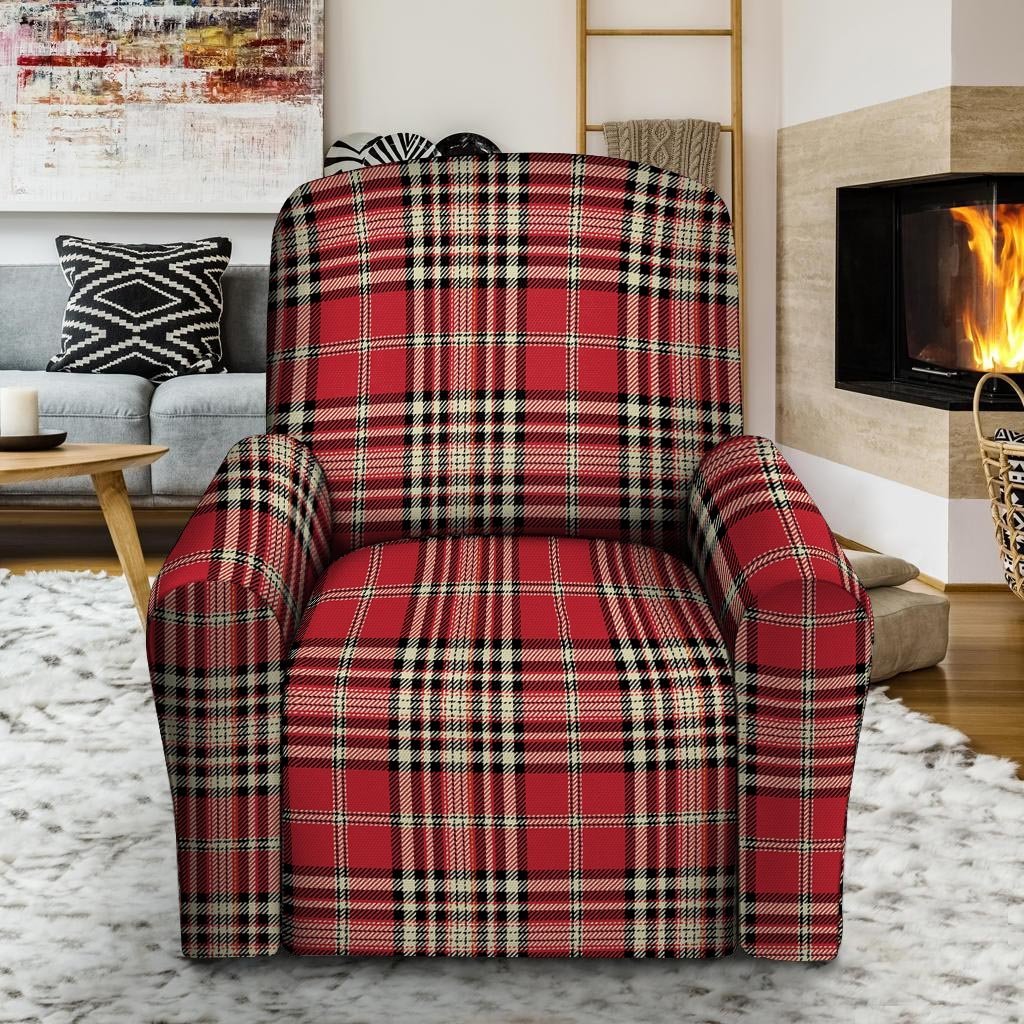 Red Plaid Tartan Scottish Recliner Cover-grizzshop