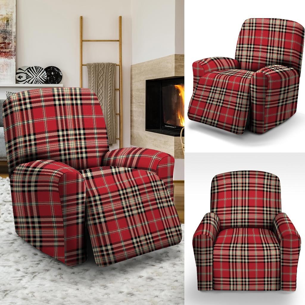 Red Plaid Tartan Scottish Recliner Cover-grizzshop