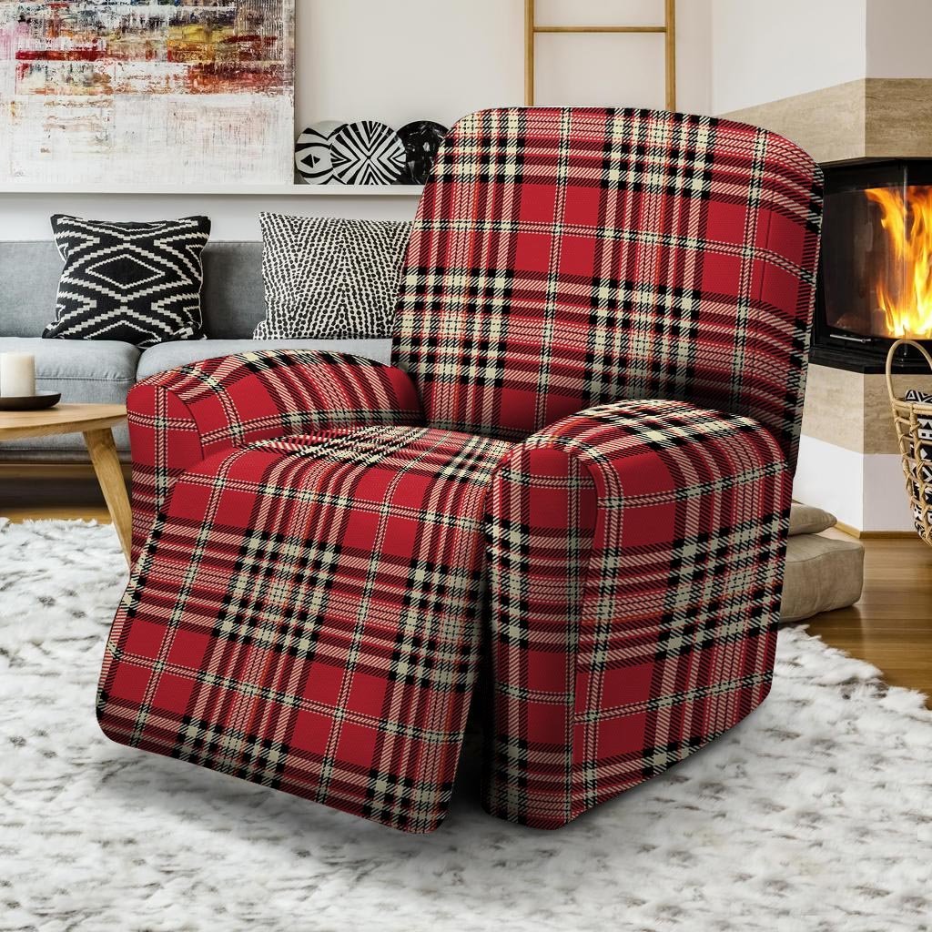 Red Plaid Tartan Scottish Recliner Cover-grizzshop