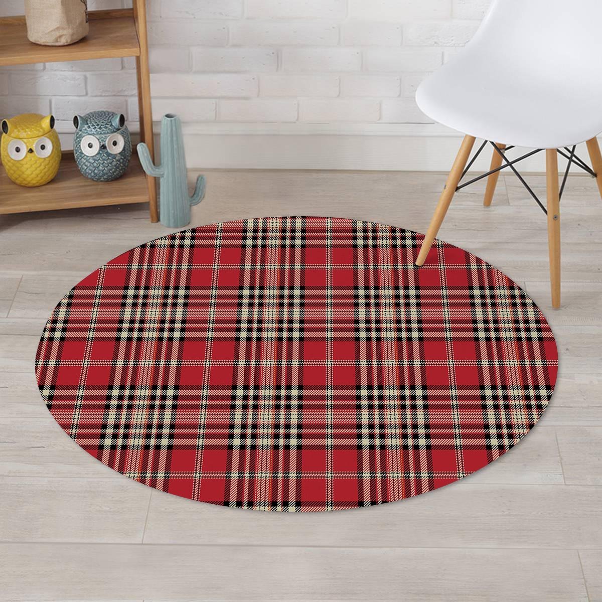 Red Plaid Tartan Scottish Round Rug-grizzshop