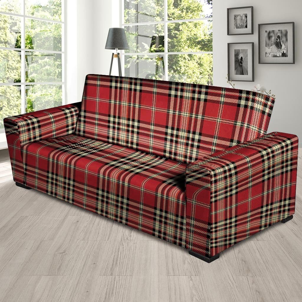 Red Plaid Tartan Scottish Sofa Cover-grizzshop