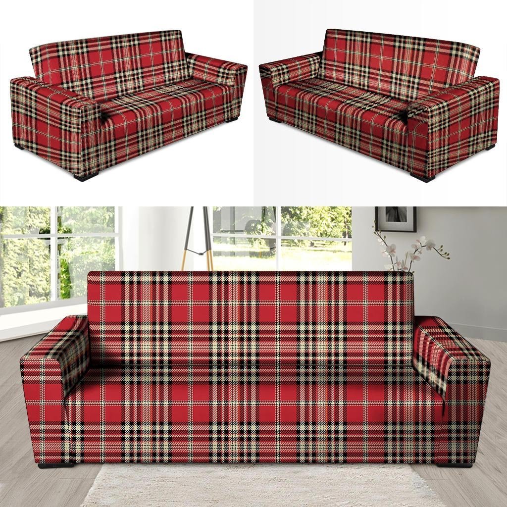 Red Plaid Tartan Scottish Sofa Cover-grizzshop