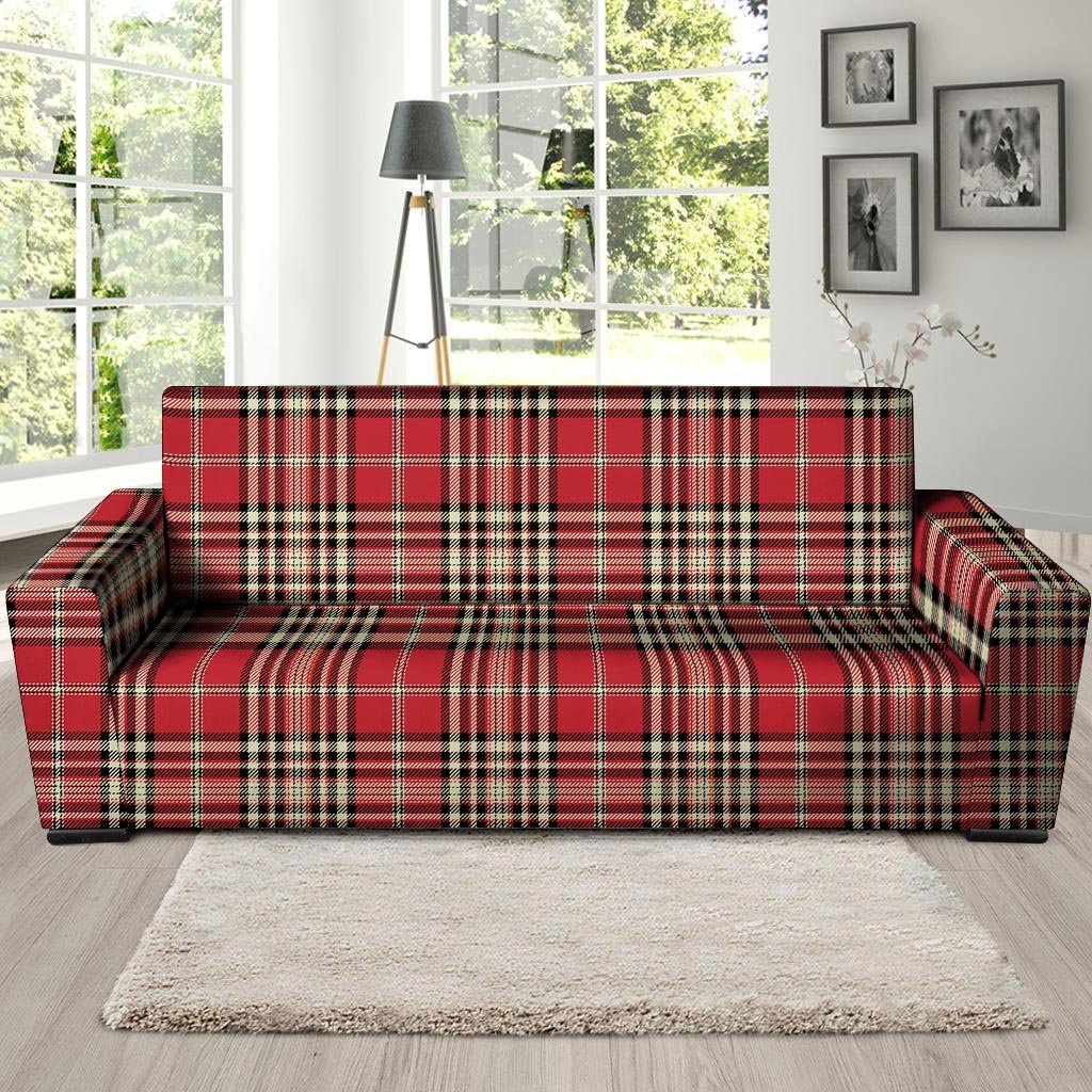 Red Plaid Tartan Scottish Sofa Cover-grizzshop