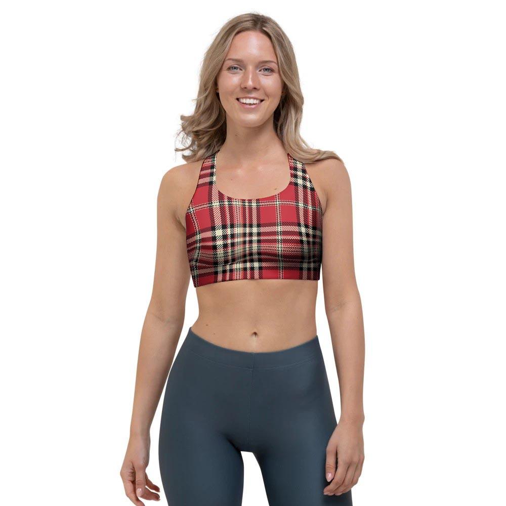 Red Plaid Tartan Scottish Sports Bra-grizzshop