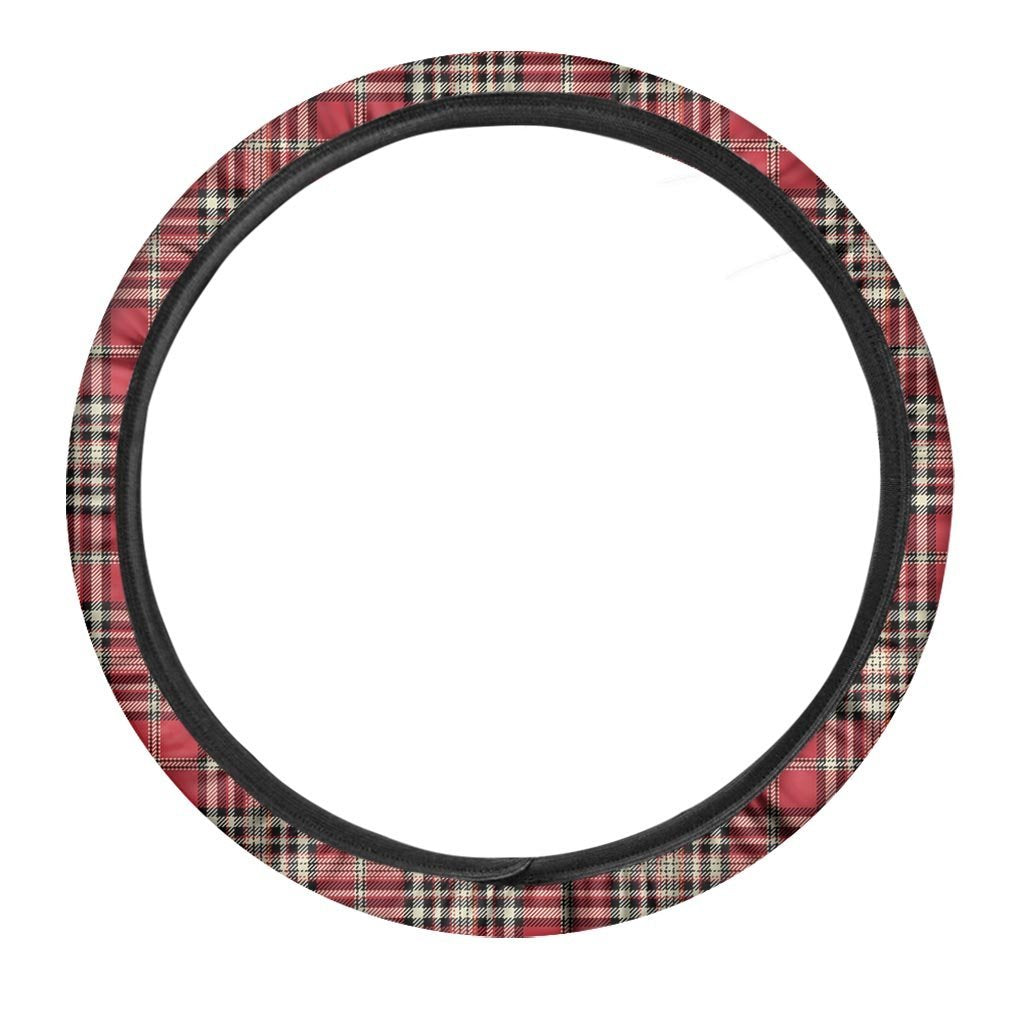 Red Plaid Tartan Scottish Steering Wheel Cover-grizzshop