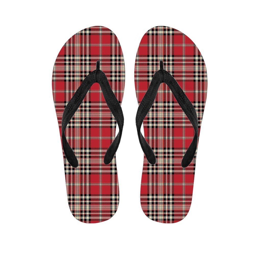 Red Plaid Tartan Scottish Women's Flip Flops-grizzshop