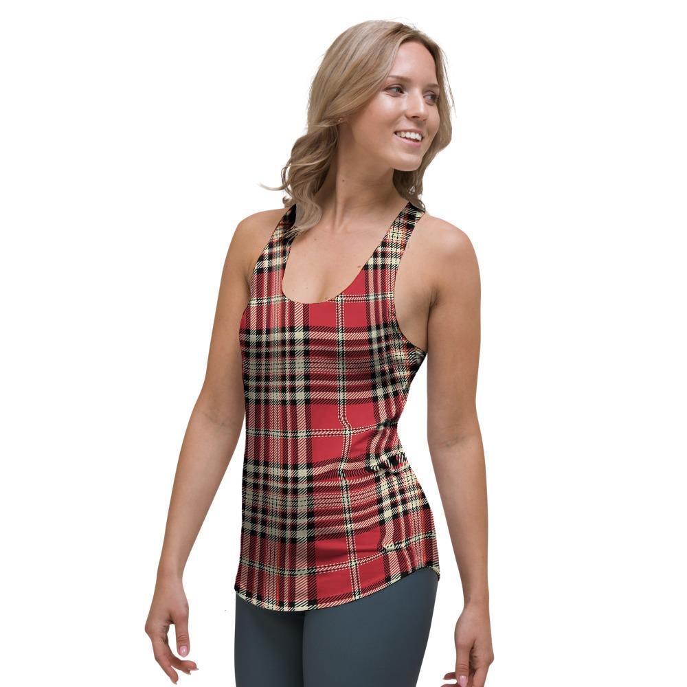 Red Plaid Tartan Scottish Women's Racerback Tank Top-grizzshop