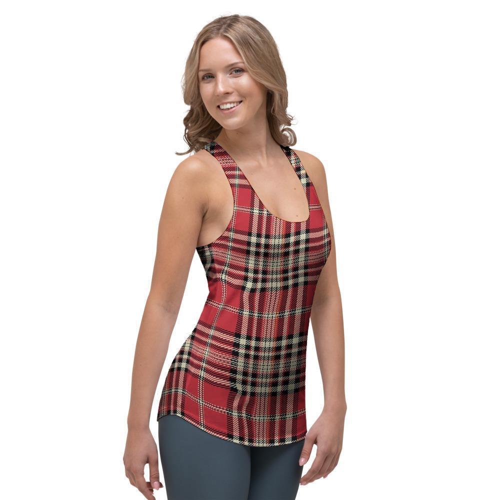 Red Plaid Tartan Scottish Women's Racerback Tank Top-grizzshop