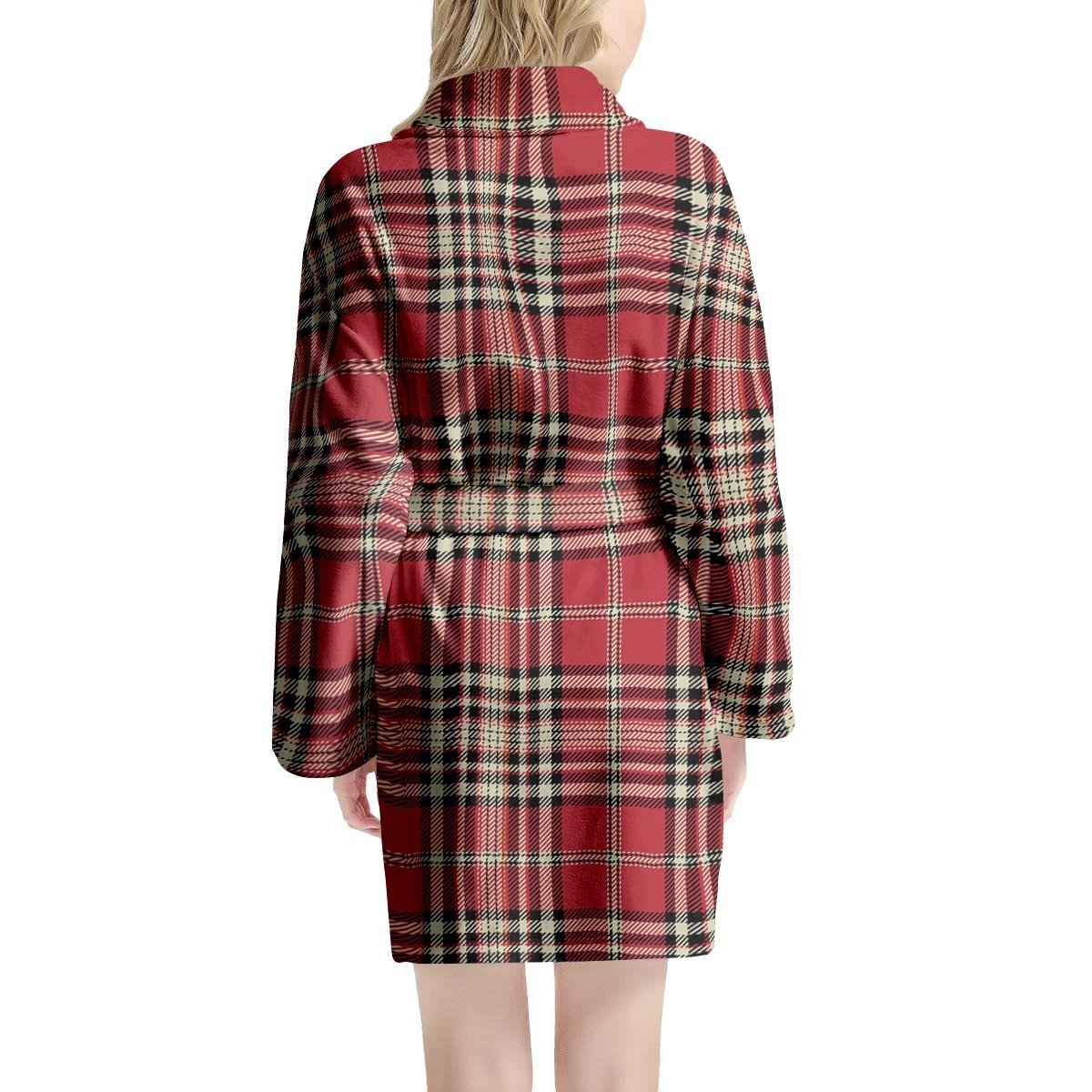 Red Plaid Tartan Scottish Women's Robe-grizzshop