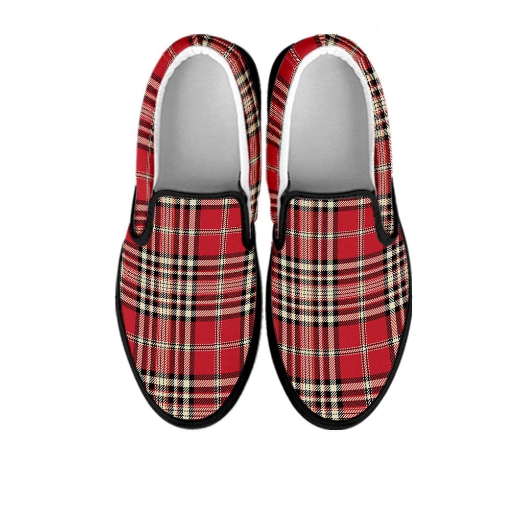 Red Plaid Tartan Scottish Women's Slip On Sneakers-grizzshop