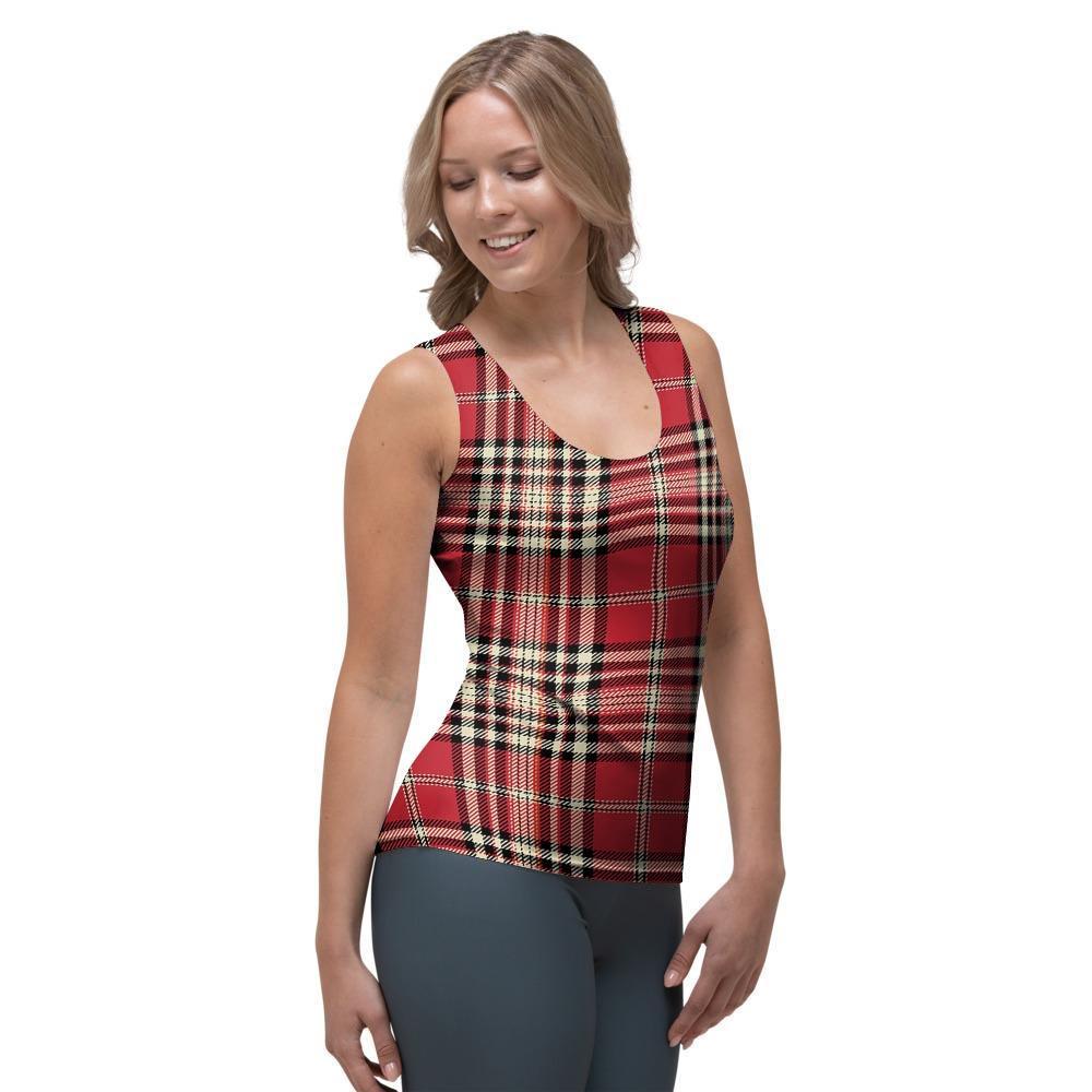 Red Plaid Tartan Scottish Women's Tank Top-grizzshop