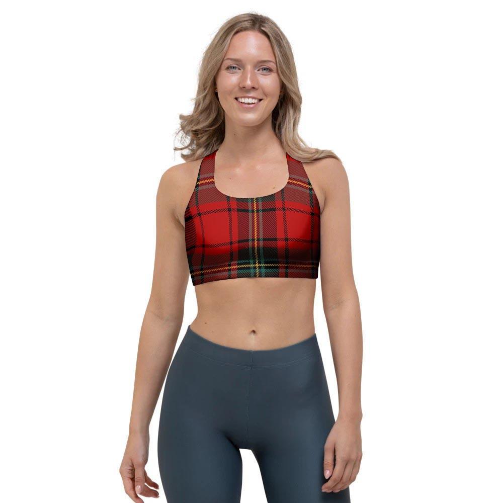 Red Plaid Tartan Sports Bra-grizzshop