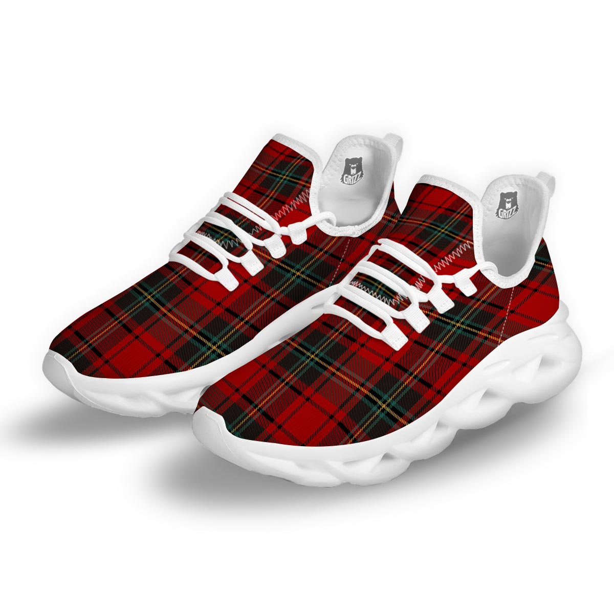 Red Plaid Tartan White Running Shoes-grizzshop