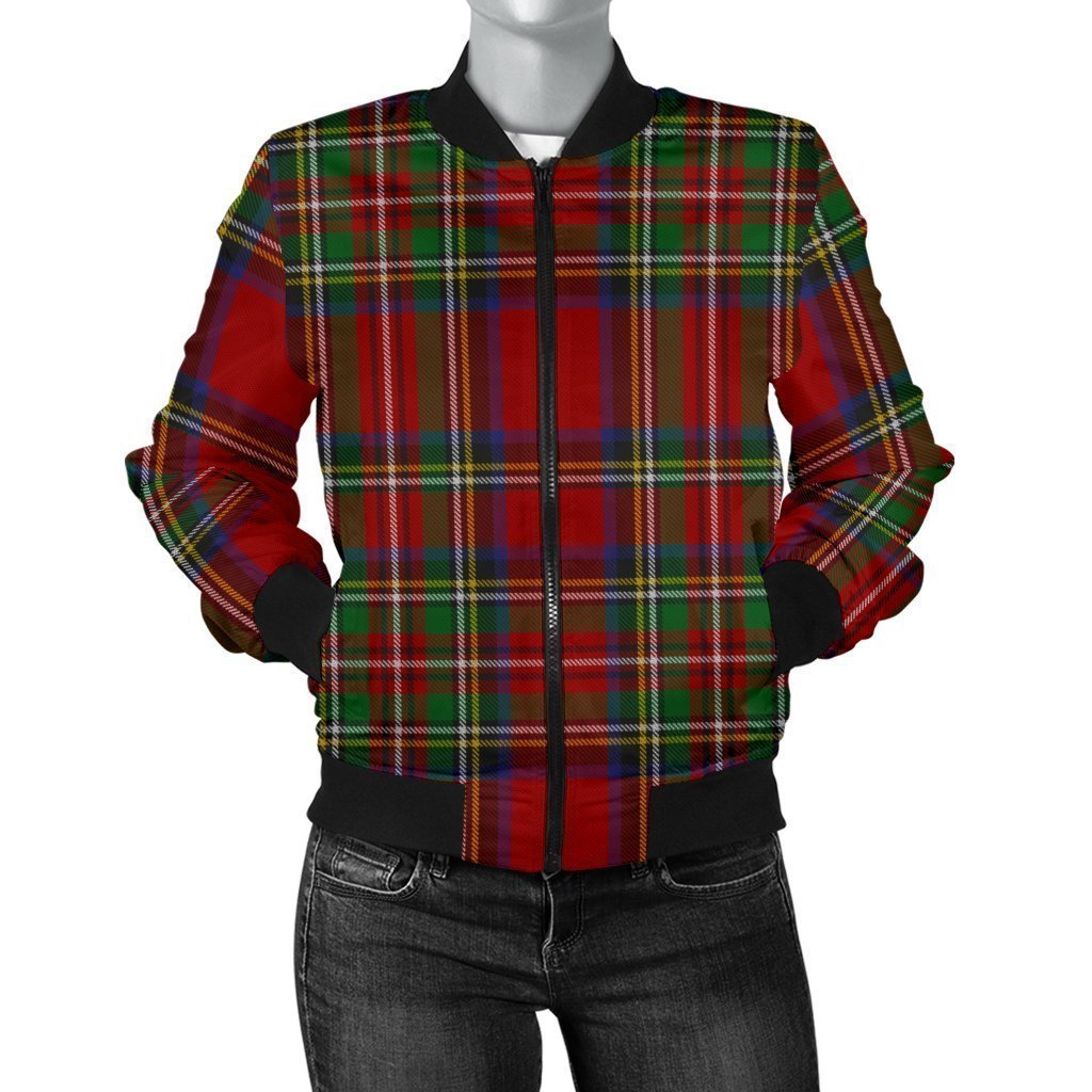 Red Plaid Tartan Women's Bomber Jacket-grizzshop