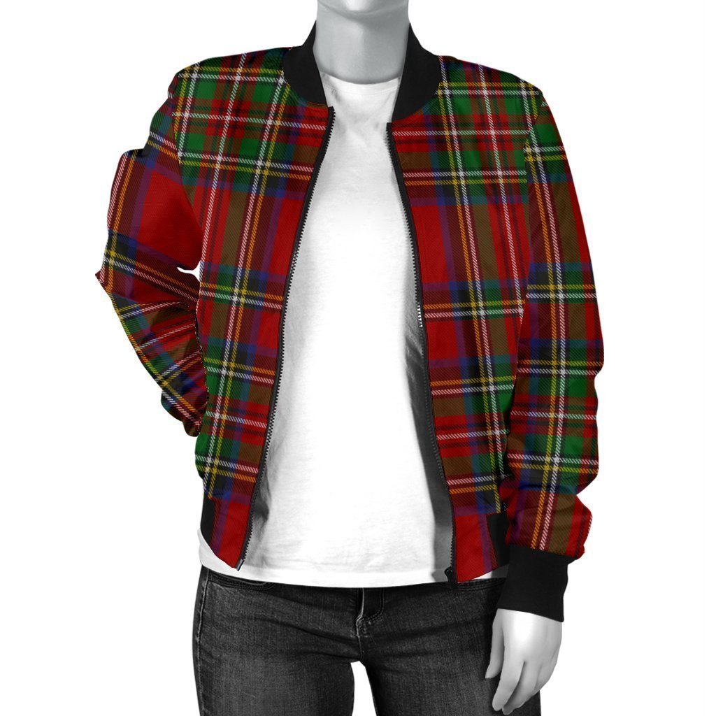 Red Plaid Tartan Women's Bomber Jacket-grizzshop