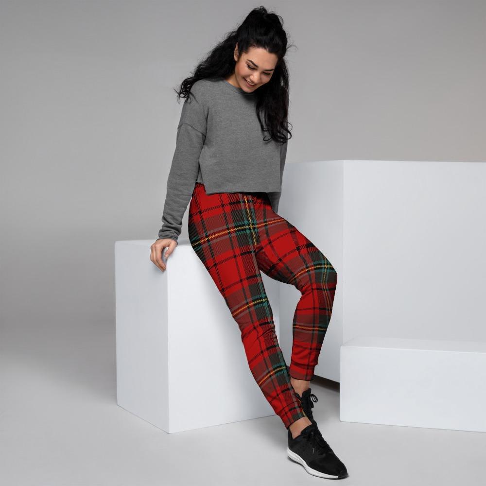 Red Plaid Tartan Women's Joggers-grizzshop