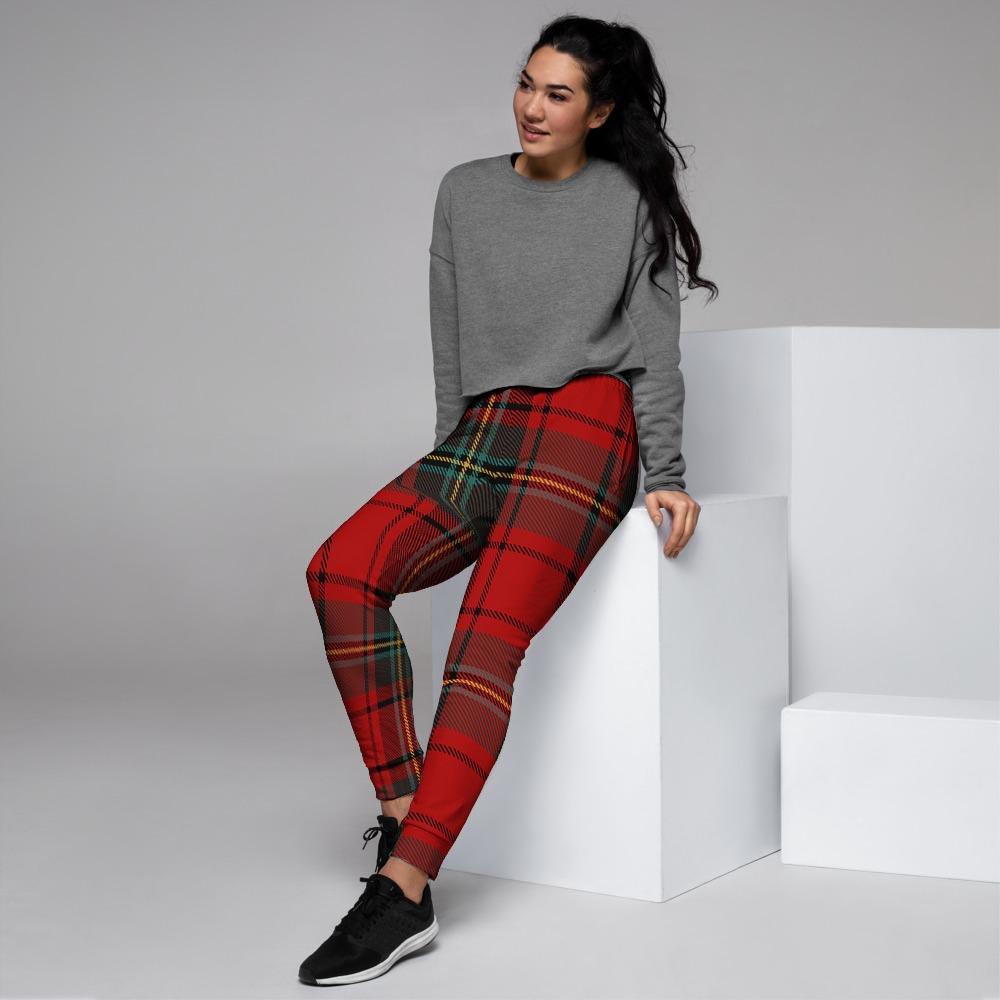 Red Plaid Tartan Women's Joggers-grizzshop