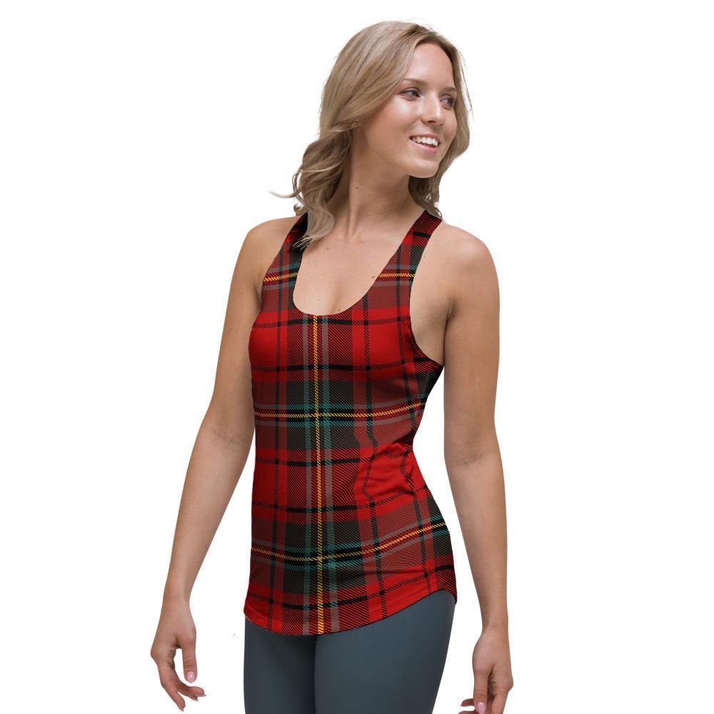 Red Plaid Tartan Women's Racerback Tank Top-grizzshop