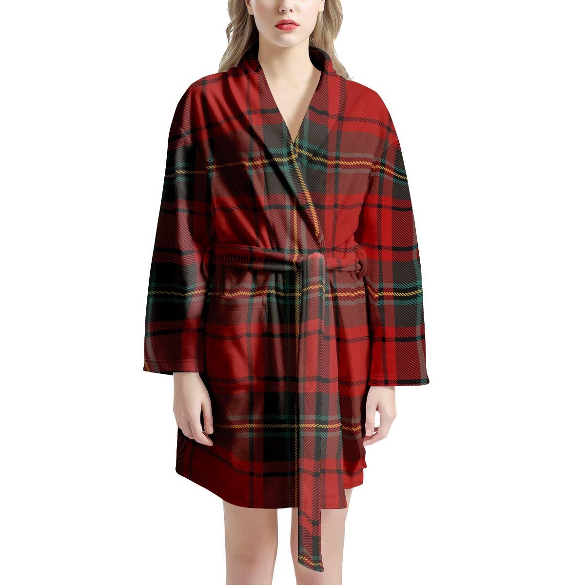 Red Plaid Tartan Women's Robe-grizzshop