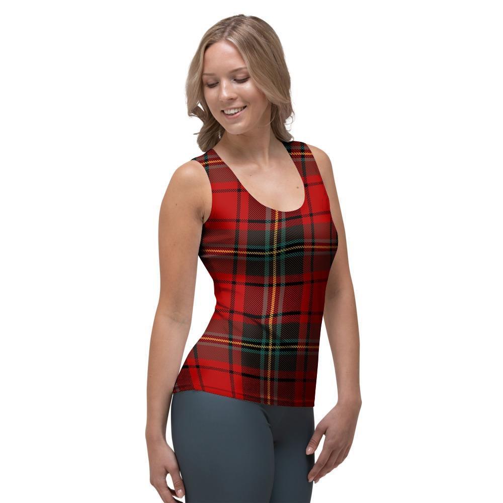 Red Plaid Tartan Women's Tank Top-grizzshop