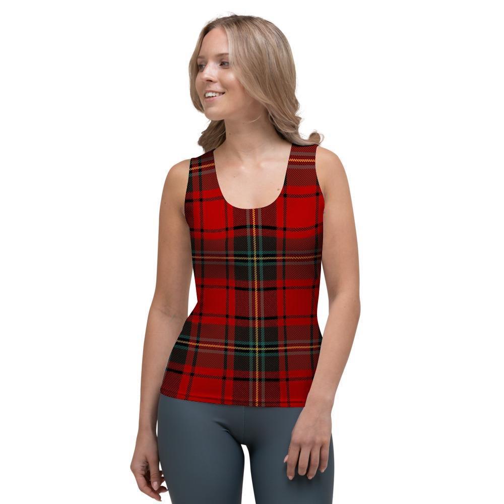 Red Plaid Tartan Women's Tank Top-grizzshop
