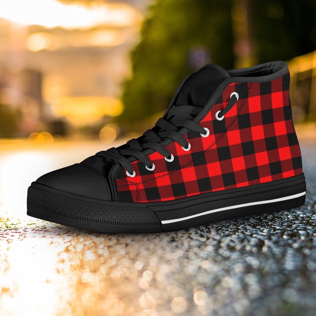 Red Plaid Women's High Top Shoes-grizzshop