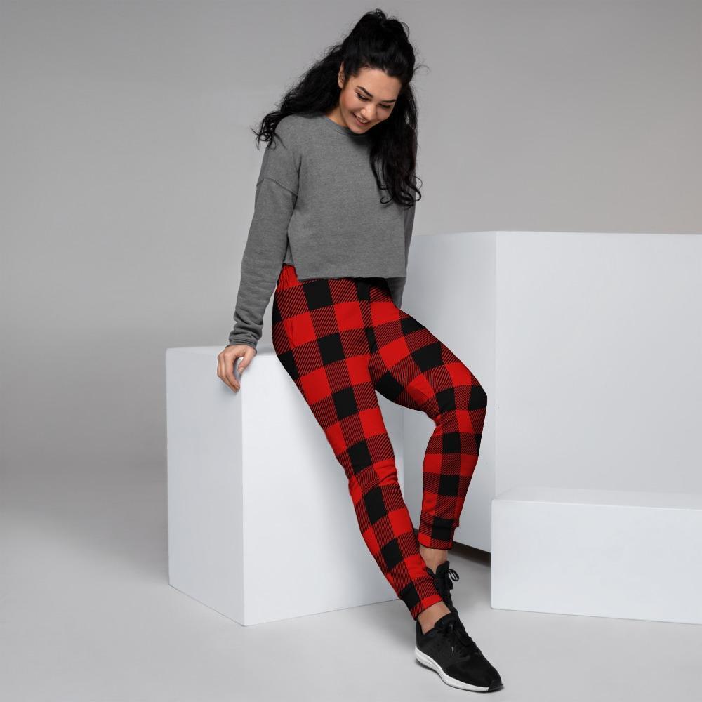 Red Plaid Women's Joggers-grizzshop