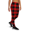 Red Plaid Women's Joggers-grizzshop