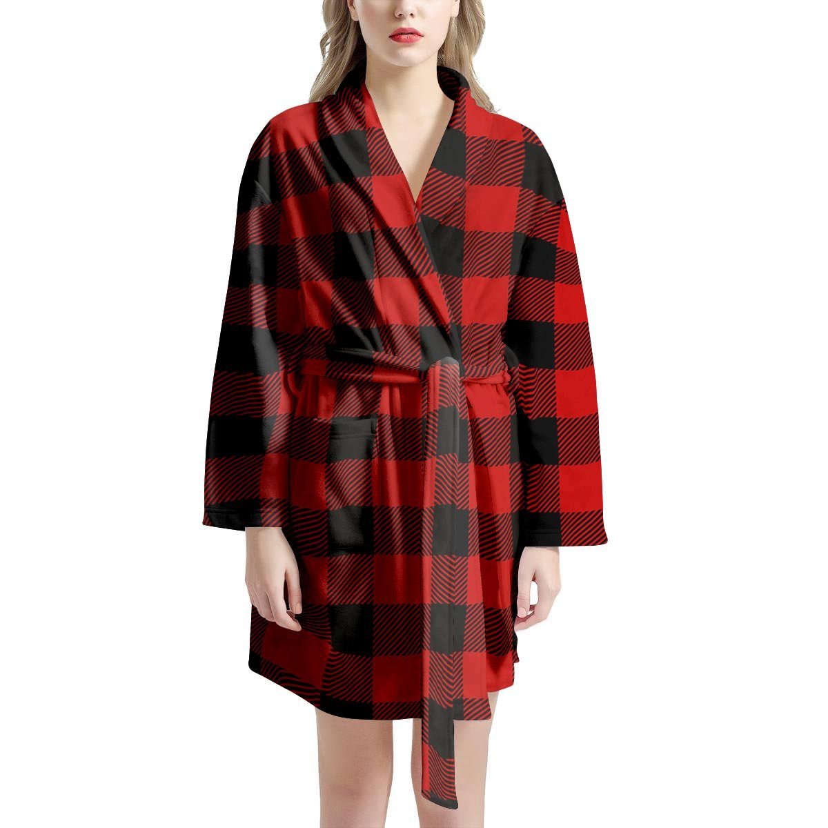 Red Plaid Women's Robe-grizzshop