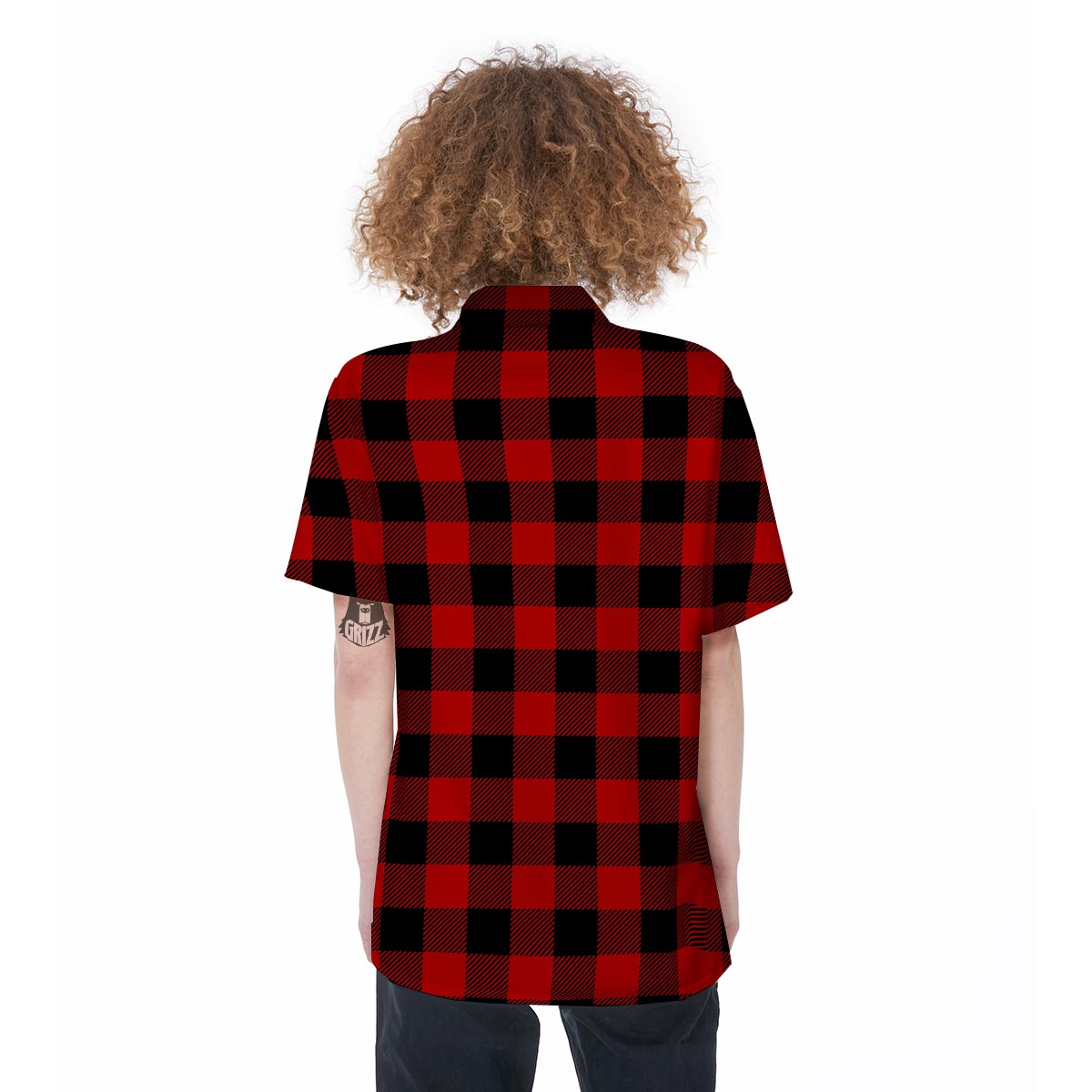 Red Plaid Women's Short Sleeve Shirts-grizzshop