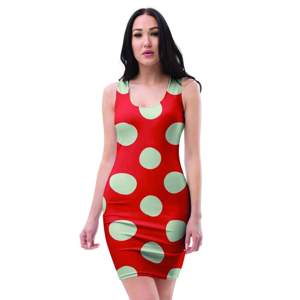 Red Polka Dot Bodycon Dress-grizzshop