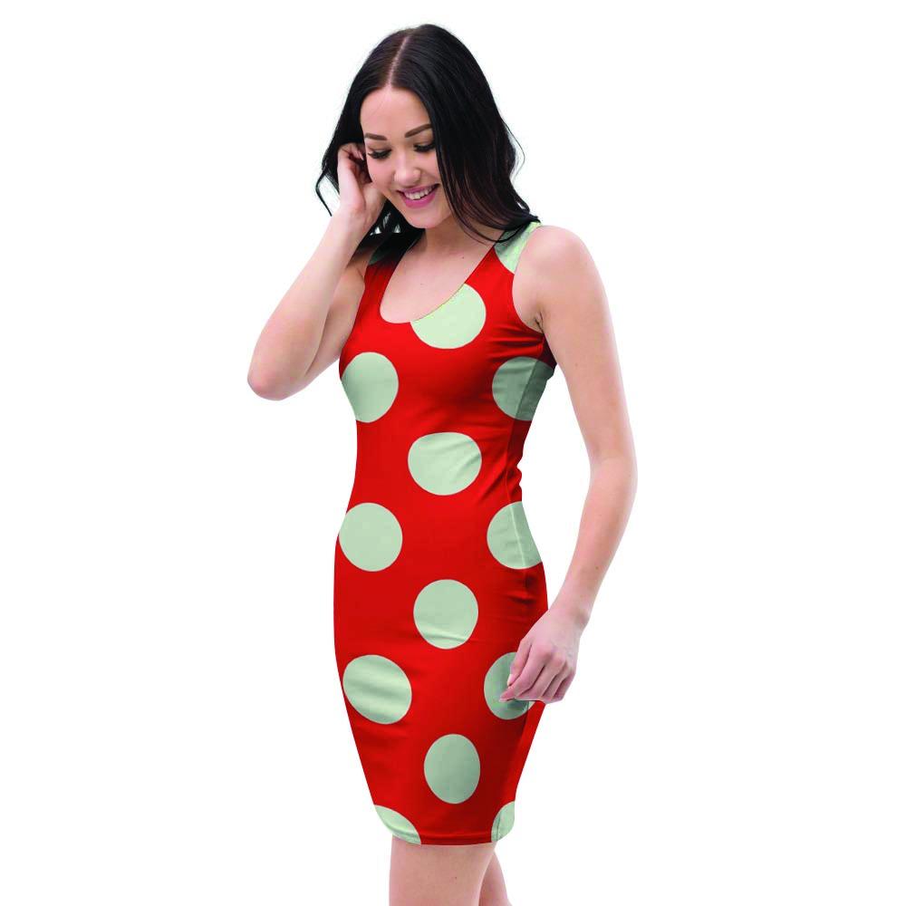 Red Polka Dot Bodycon Dress-grizzshop