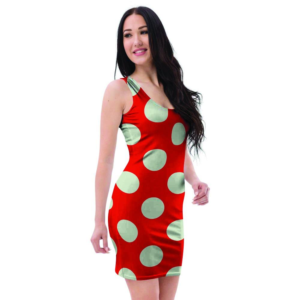Red Polka Dot Bodycon Dress-grizzshop