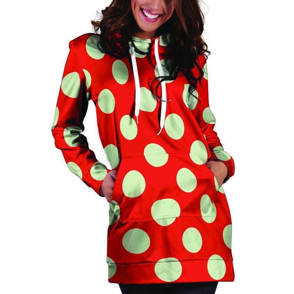 Red Polka Dot Hoodie Dress-grizzshop