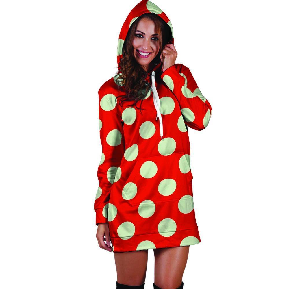 Red Polka Dot Hoodie Dress-grizzshop