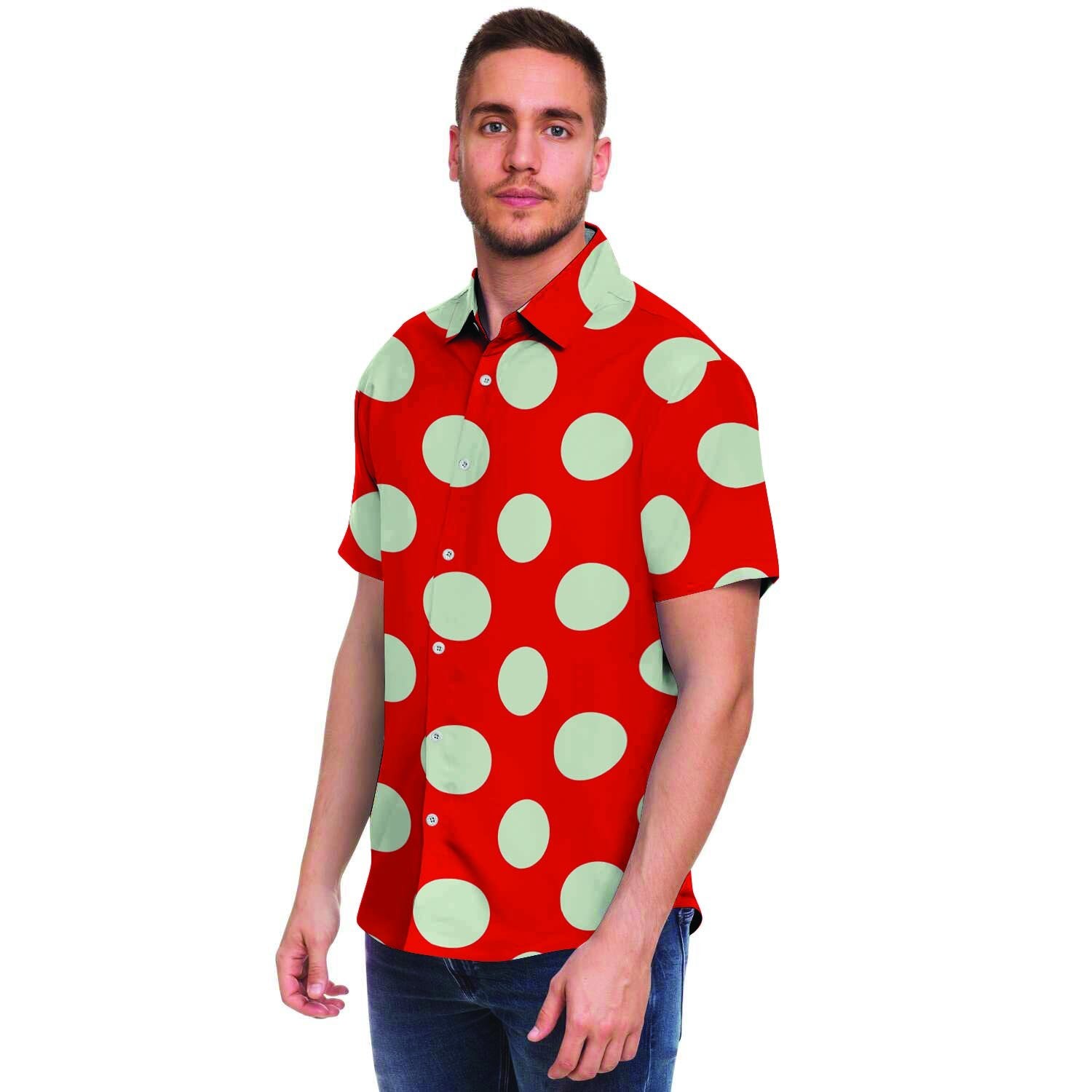 Red Polka Dot Men's Short Sleeve Shirt-grizzshop