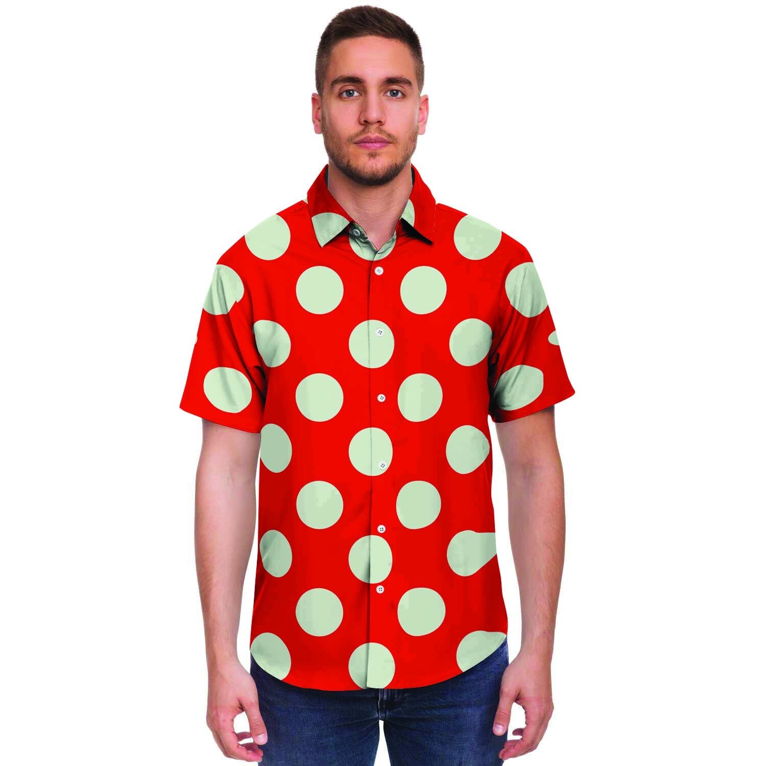Red Polka Dot Men's Short Sleeve Shirt-grizzshop