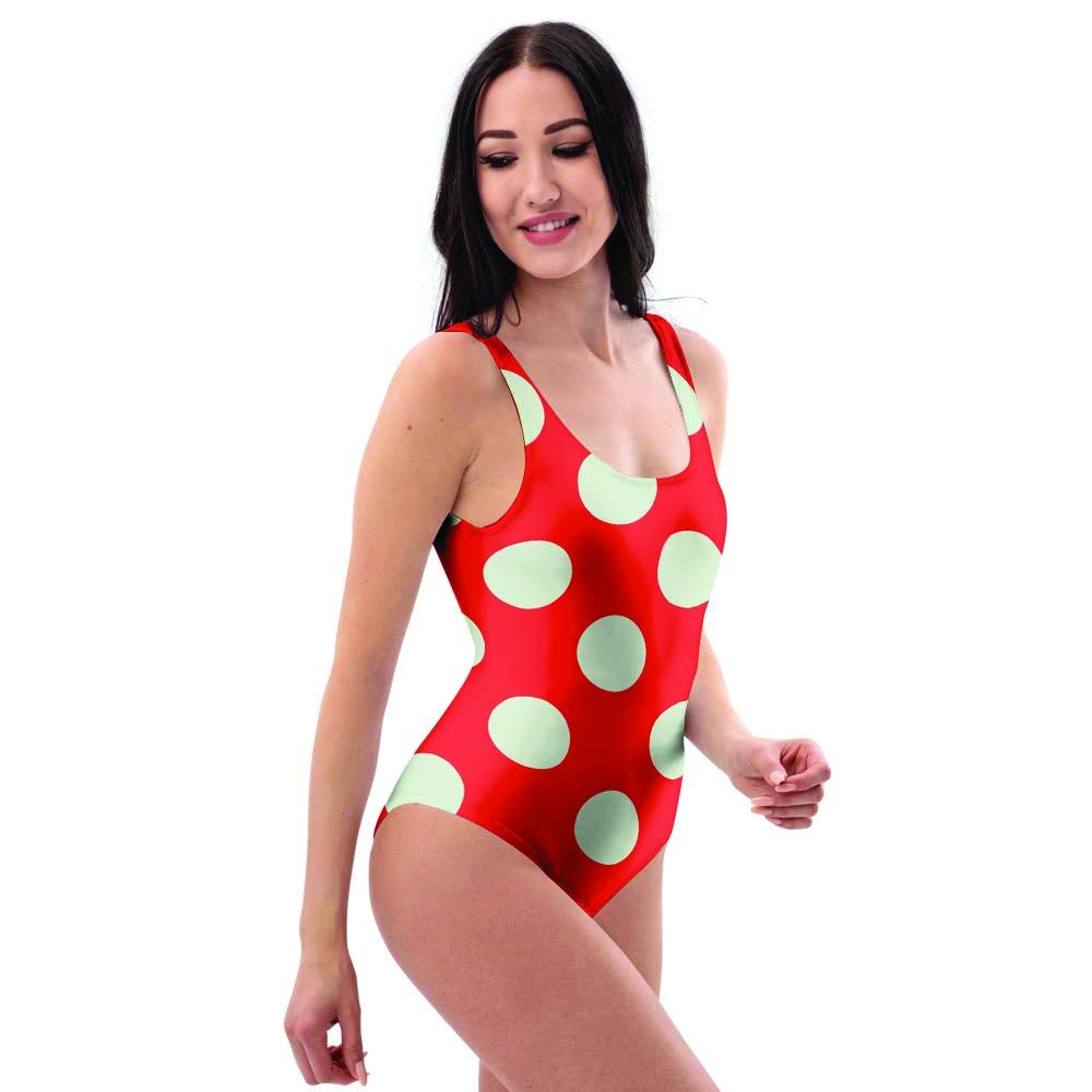 Red Polka Dot One Piece Swimsuite-grizzshop