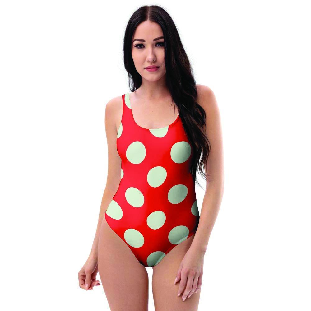 Red Polka Dot One Piece Swimsuite-grizzshop