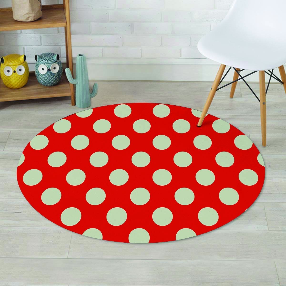 Red Polka Dot Round Rug-grizzshop