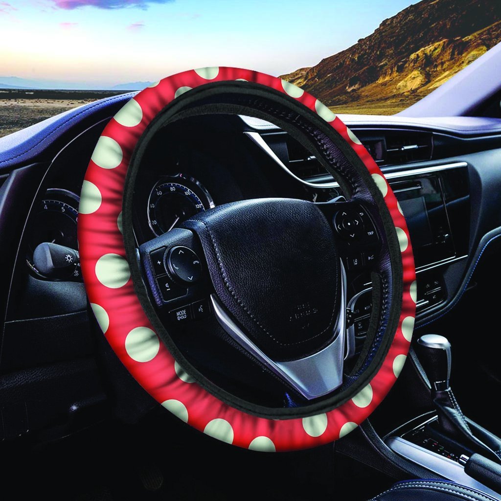 Red Polka Dot Steering Wheel Cover-grizzshop